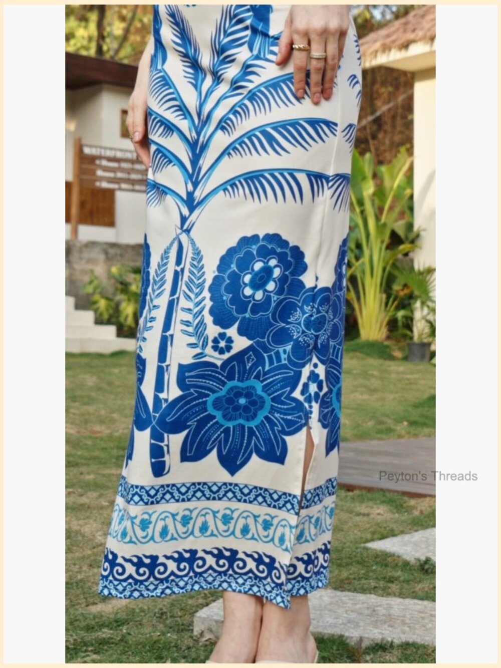 Sleeveless Tropical Bow Tie Back Maxi Dress with Split - Picture 7 of 7